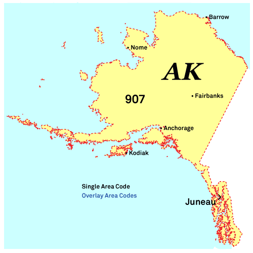 Alaska Area Codes Map
