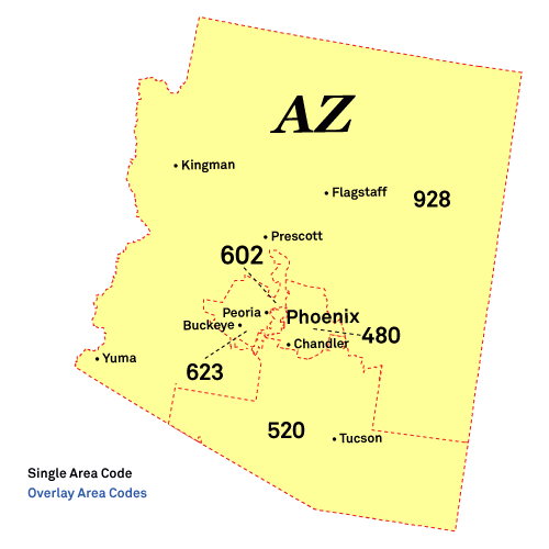Arizona Area Codes Map