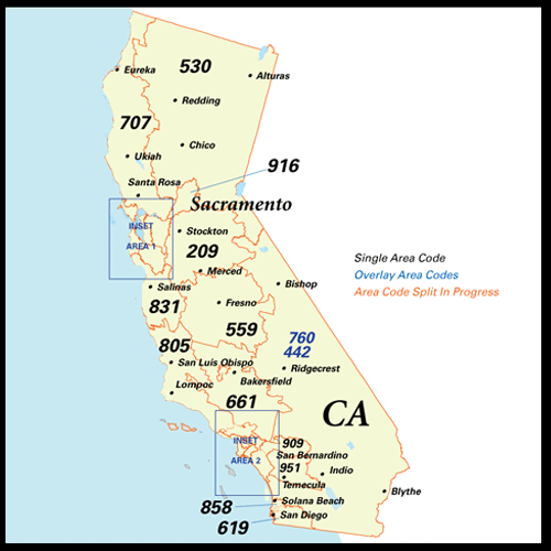 California Area Codes Map