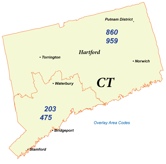 Connecticut Area Codes Map