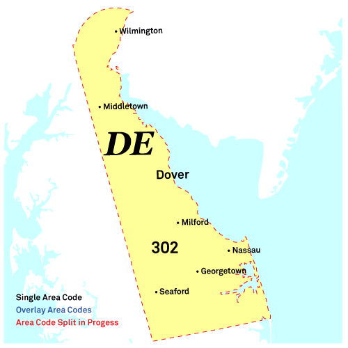 Delaware Area Codes Map