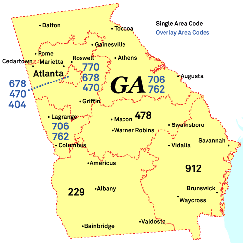 Georgia Area Codes Map