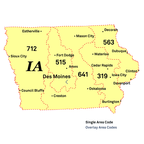 Iowa Area Codes Map