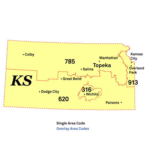 Kansas Area Codes Map