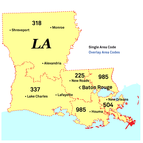 Louisiana Area Codes Map