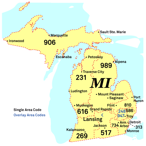 Michigan Area Codes Map