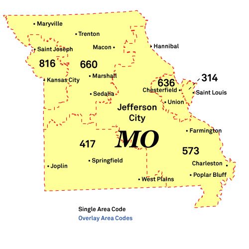 Missouri Area Codes Map
