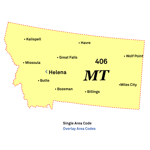 Montana Area Codes Map