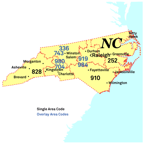 North Carolina Area Codes Map