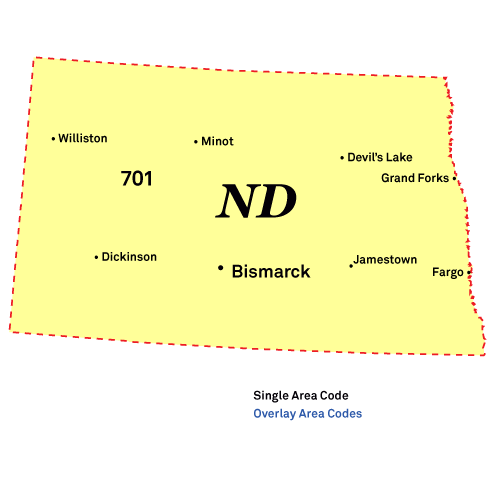 North Dakota Area Codes Map