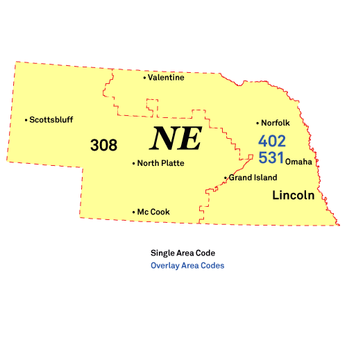 Nebraska Area Codes Map