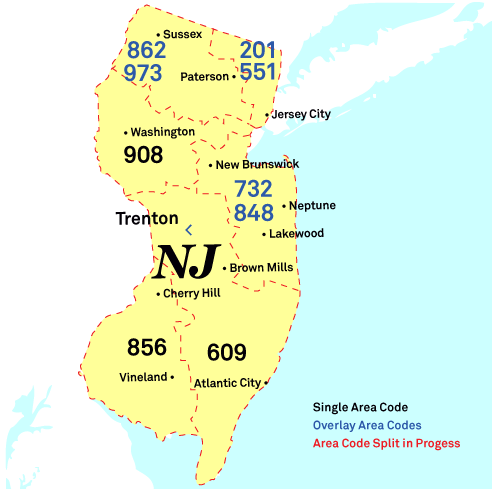 New Jersey Area Codes Map